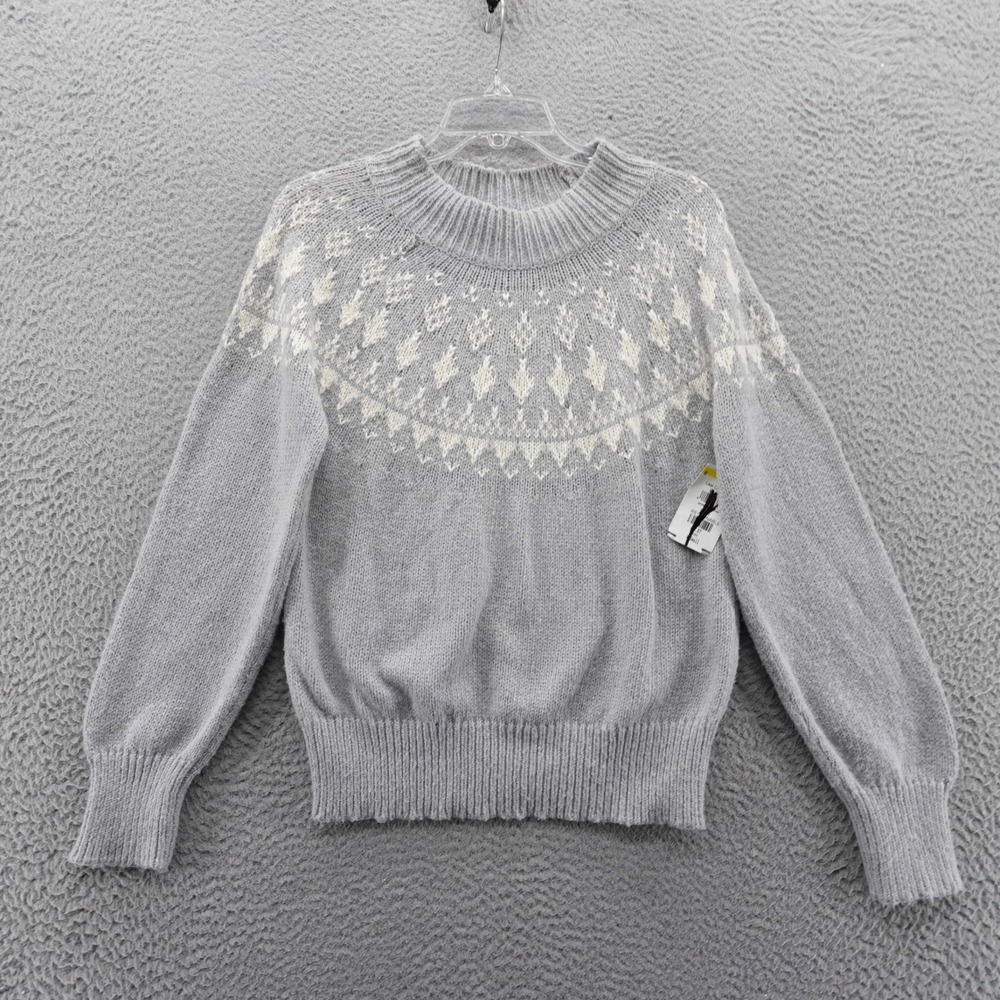 Melrose and Market Womens Fair Isle Knit Sweater Grey White XS New